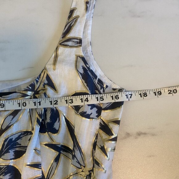 J.CREW Fit & Flare Ivory Linen Dress Gold Black Foil Leaf Print Size 4 NWOT Zip - Picture 12 of 14